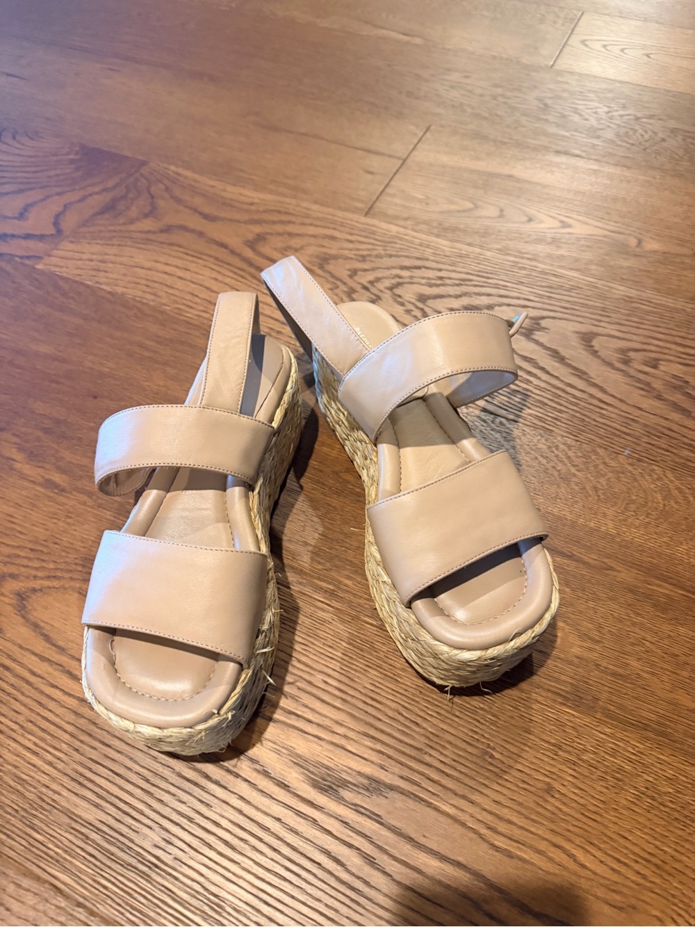 Paloma Barcelo Nude Leather Espadrille Wedge Sandals